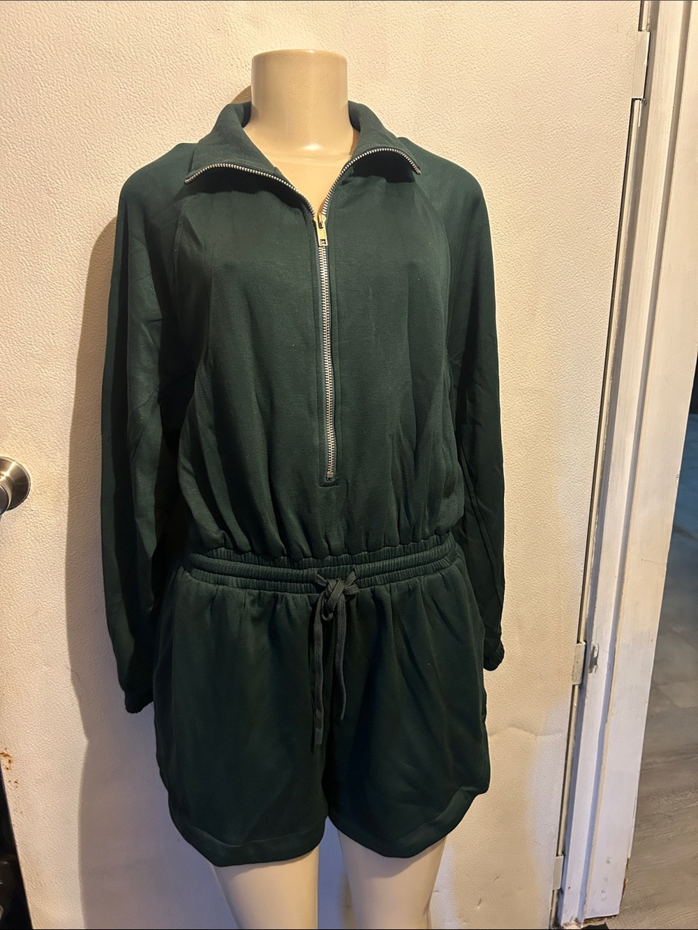 Umgee Forest Green Long-Sleeve Half-Zip Romper